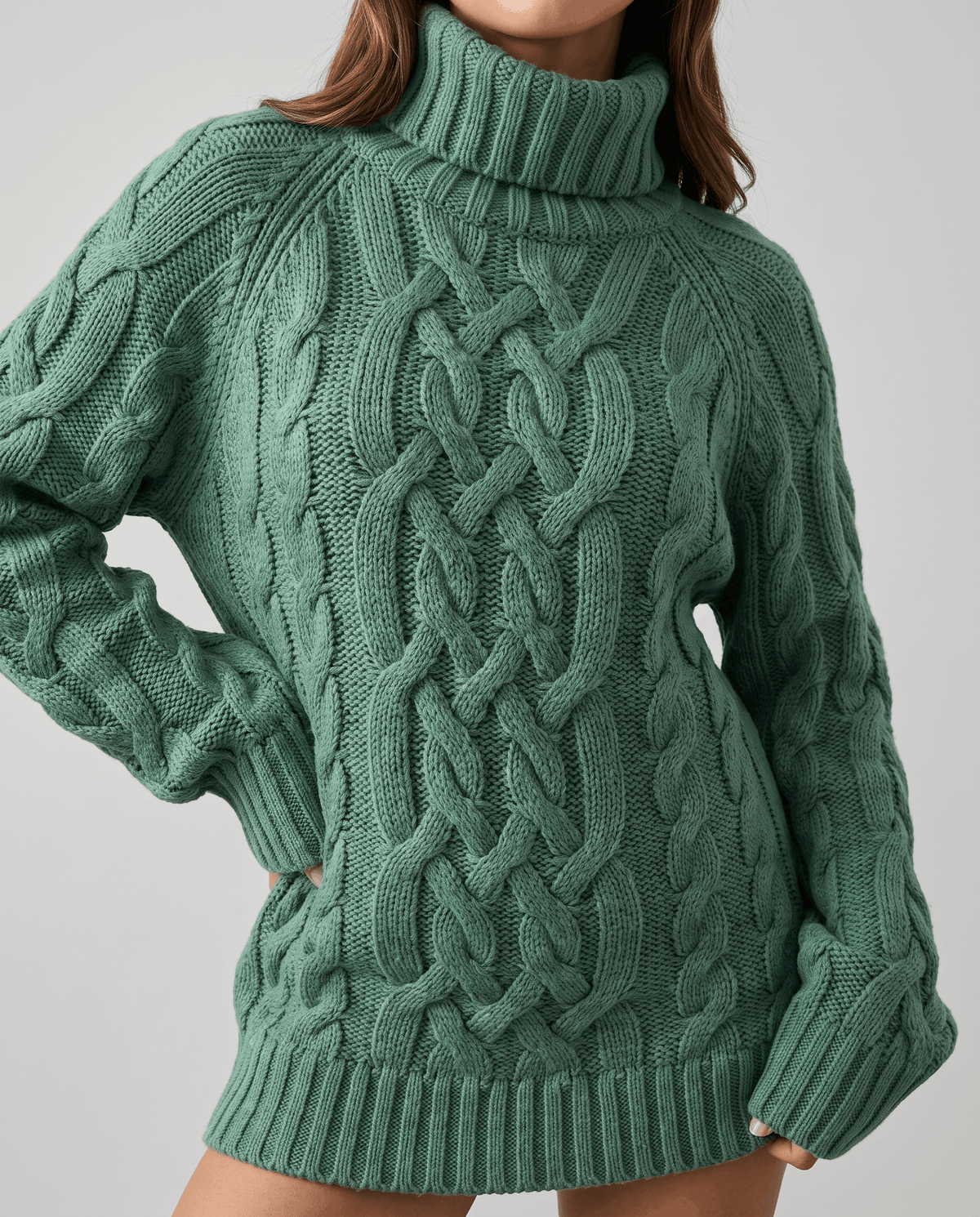 Chunky Cable Knit Sweater – Turtleneck & Ribbed Trim | Freda