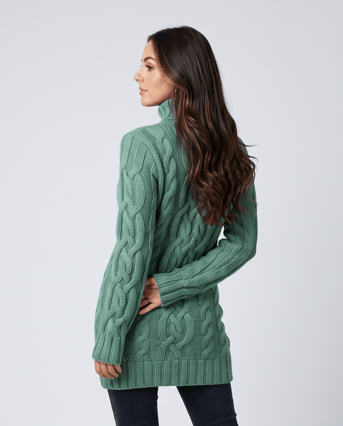 Chunky Cable Knit Sweater – Turtleneck & Ribbed Trim | Freda