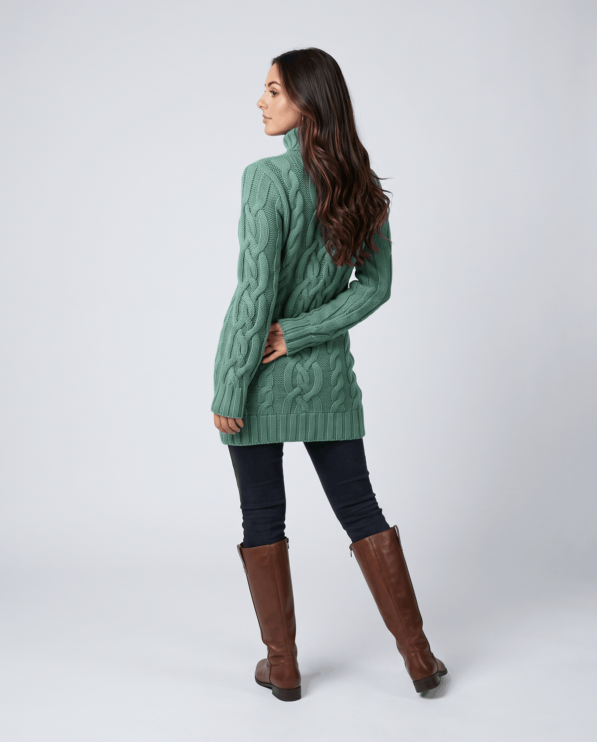 Chunky Cable Knit Sweater – Turtleneck & Ribbed Trim | Freda