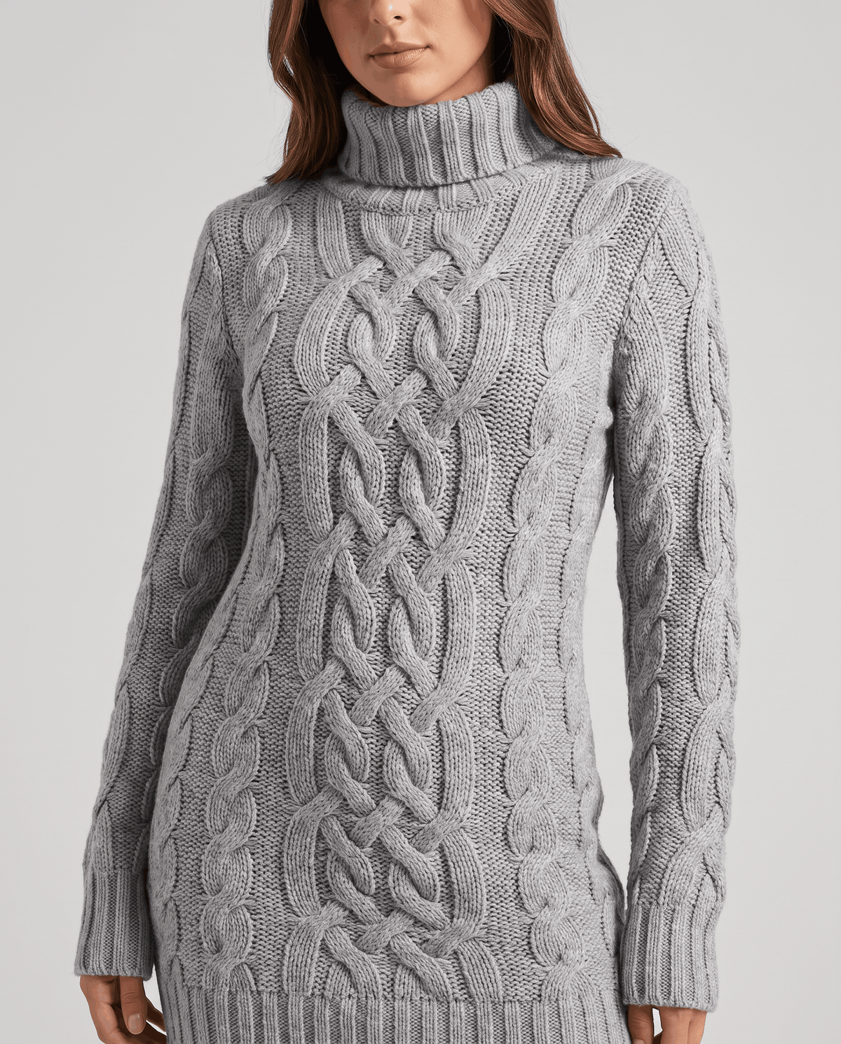 Chunky Cable Knit Sweater – Turtleneck & Ribbed Trim | Freda