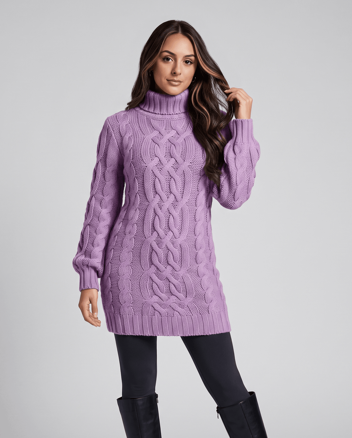 Chunky Cable Knit Sweater – Turtleneck & Ribbed Trim | Freda