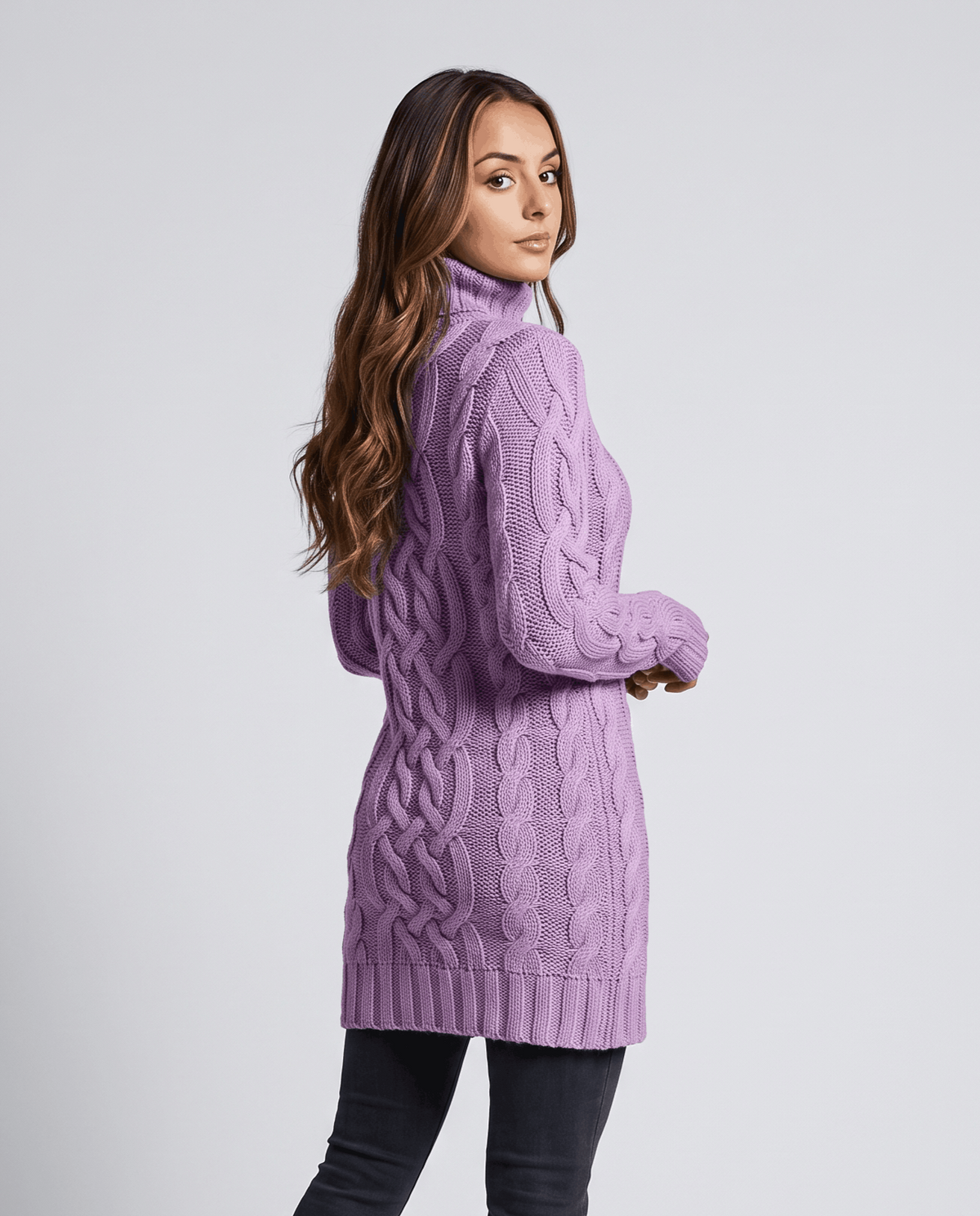Chunky Cable Knit Sweater – Turtleneck & Ribbed Trim | Freda