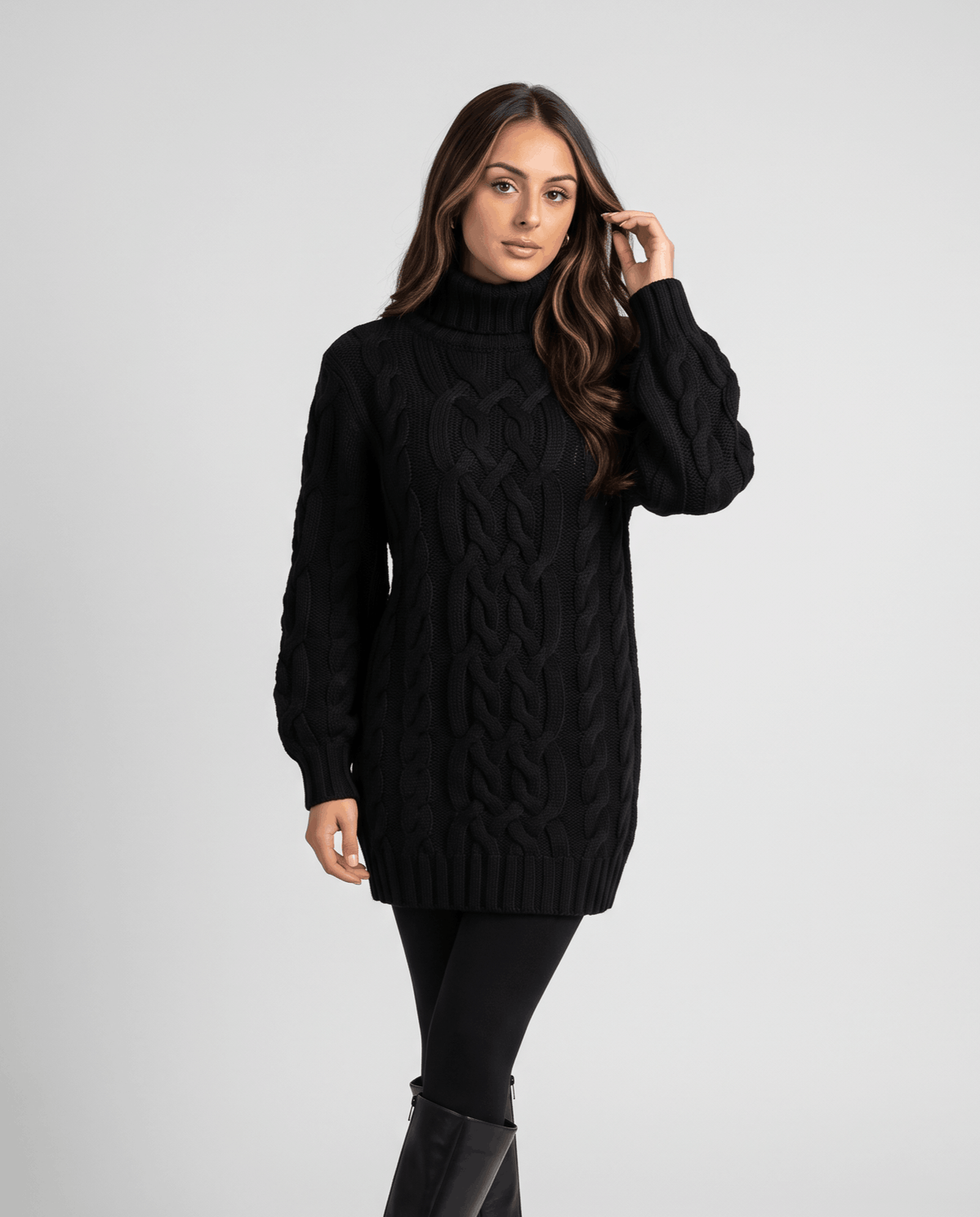 Chunky Cable Knit Sweater – Turtleneck & Ribbed Trim | Freda