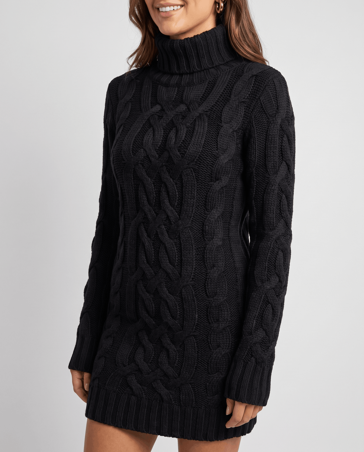 Chunky Cable Knit Sweater – Turtleneck & Ribbed Trim | Freda