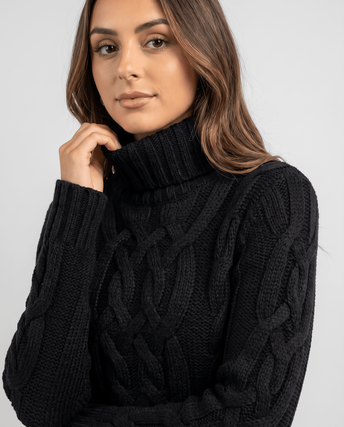 Chunky Cable Knit Sweater – Turtleneck & Ribbed Trim | Freda