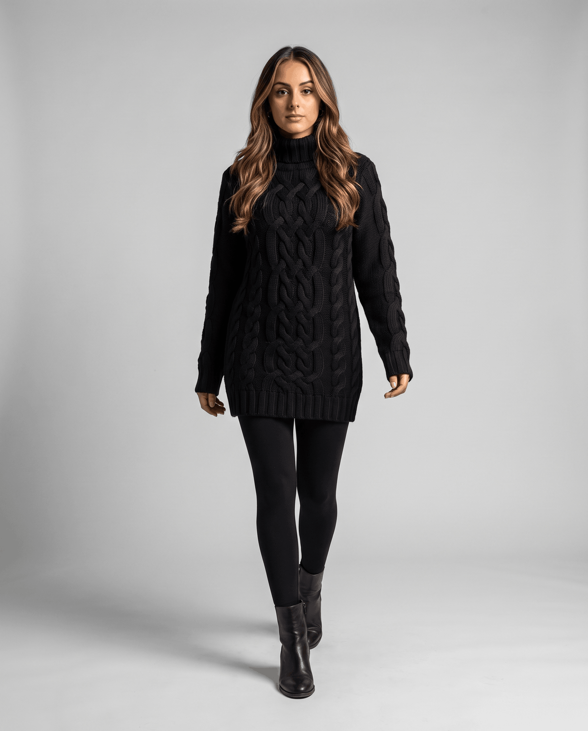 Chunky Cable Knit Sweater – Turtleneck & Ribbed Trim | Freda