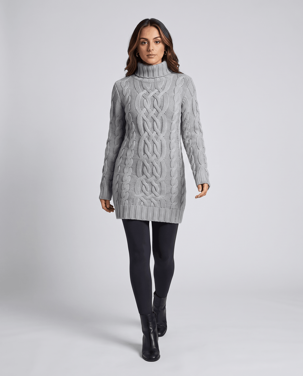 Chunky Cable Knit Sweater – Turtleneck & Ribbed Trim | Freda