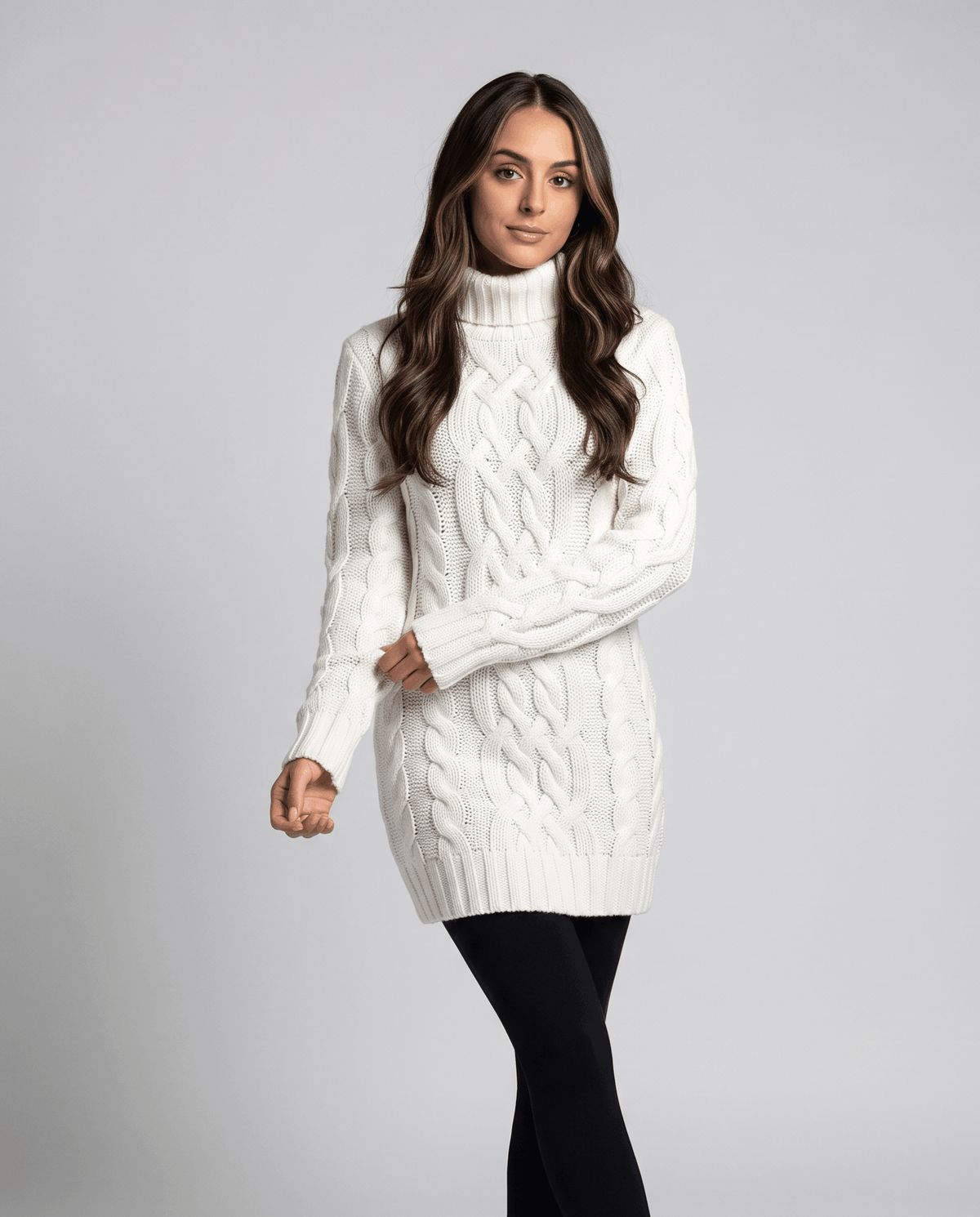 Chunky Cable Knit Sweater – Turtleneck & Ribbed Trim | Freda
