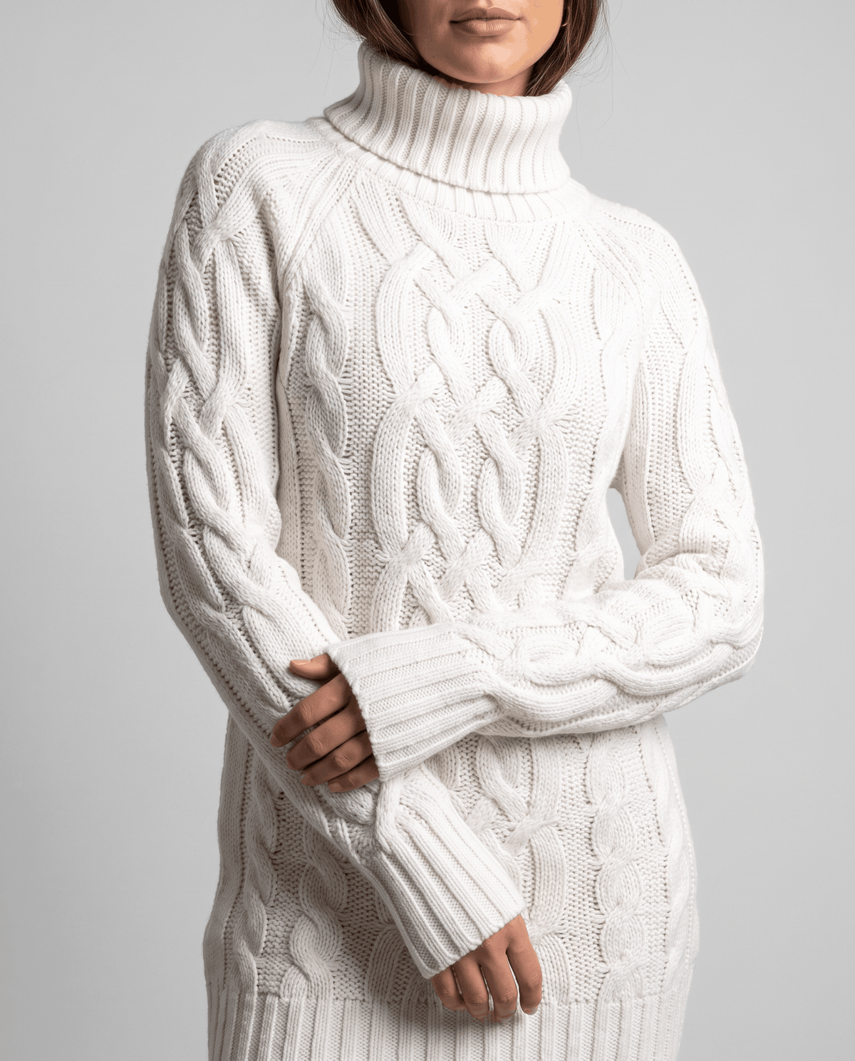 Chunky Cable Knit Sweater – Turtleneck & Ribbed Trim | Freda