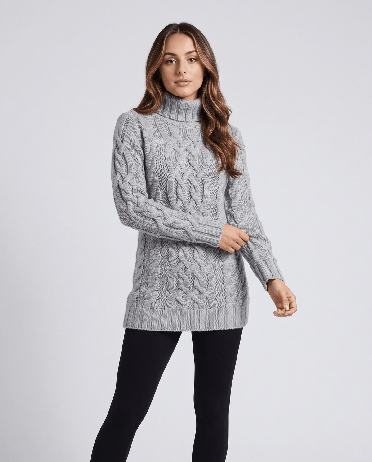 Chunky Cable Knit Sweater – Turtleneck & Ribbed Trim | Freda