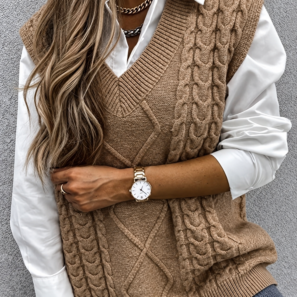 Cadence Chunky Cable V-Neck Vest