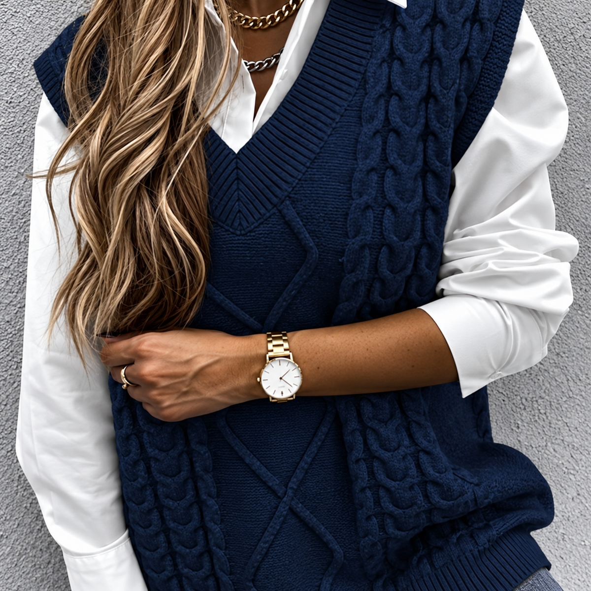 Cadence Chunky Cable V-Neck Vest