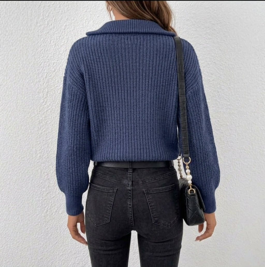 Vida-Anne Chunky Rib Half-Zip Sweater