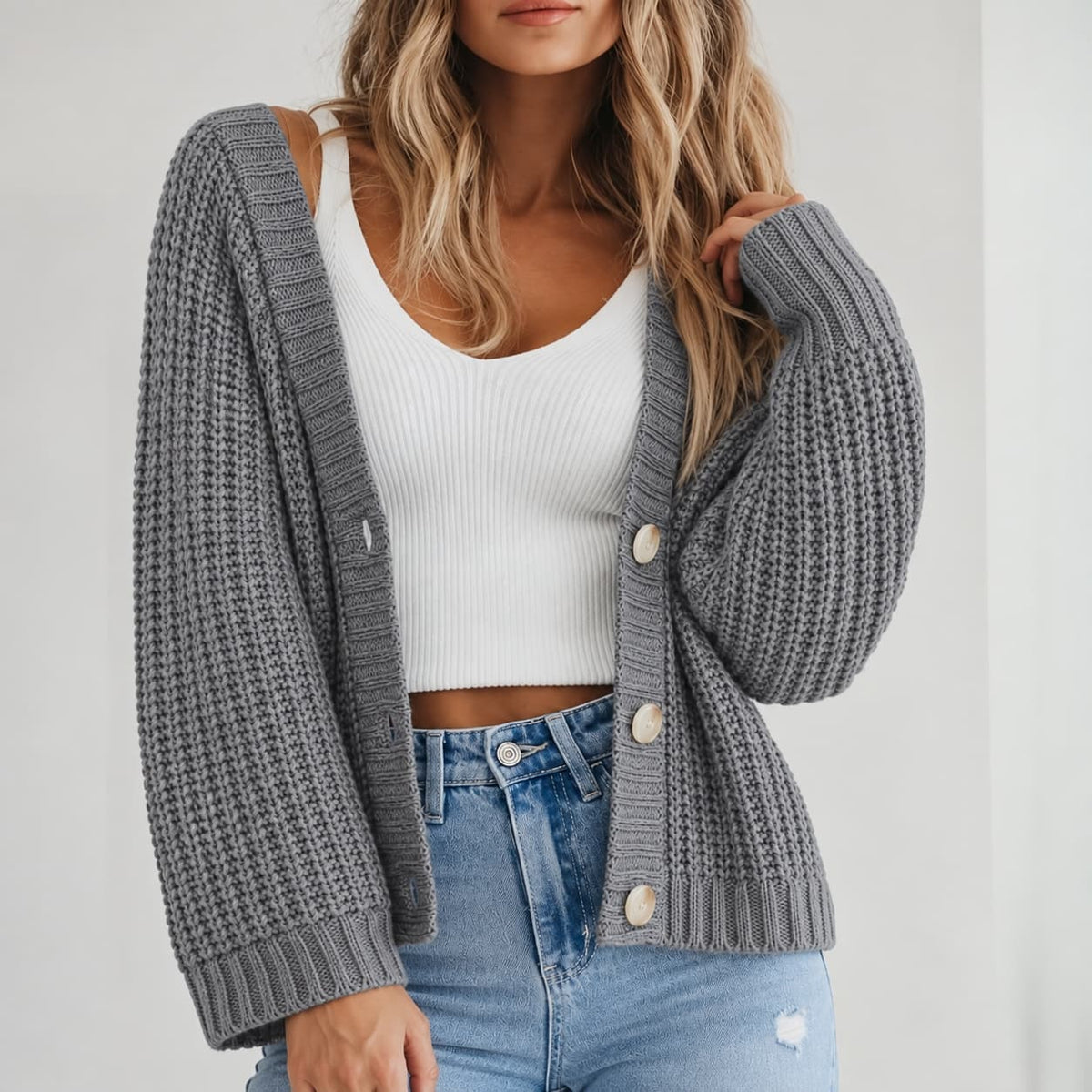 Women’s Chunky Knit V-Neck Cardigan