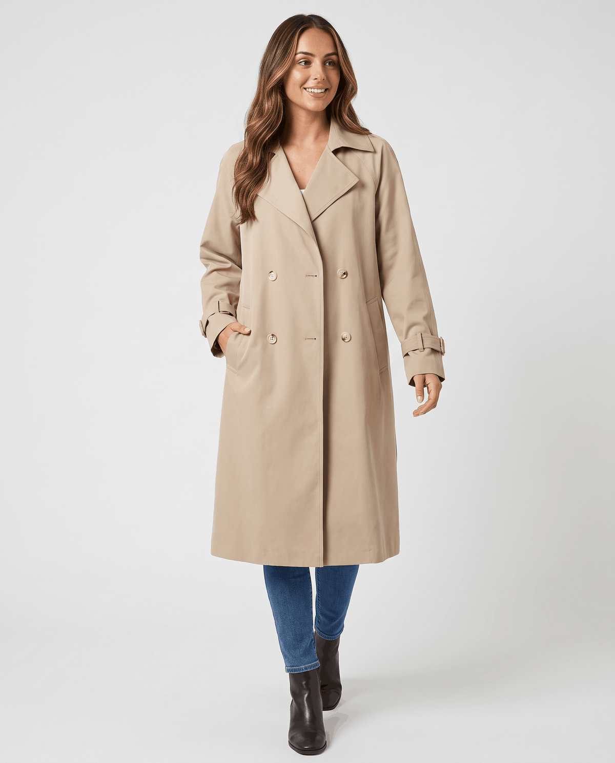 Classic Trench Coat – Lapel Collar & Button Closure | Rosa