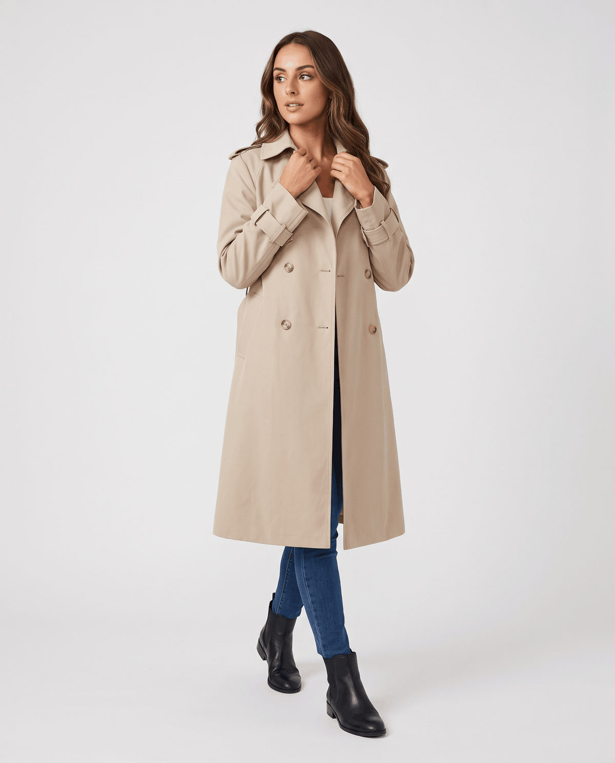 Classic Trench Coat – Lapel Collar & Button Closure | Rosa