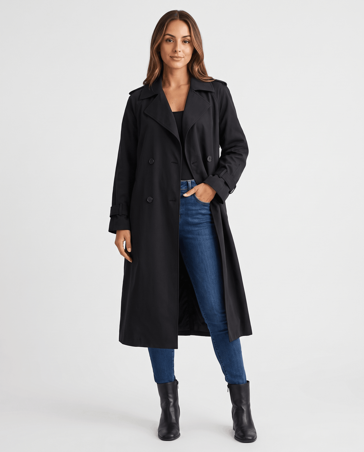 Classic Trench Coat – Lapel Collar & Button Closure | Rosa