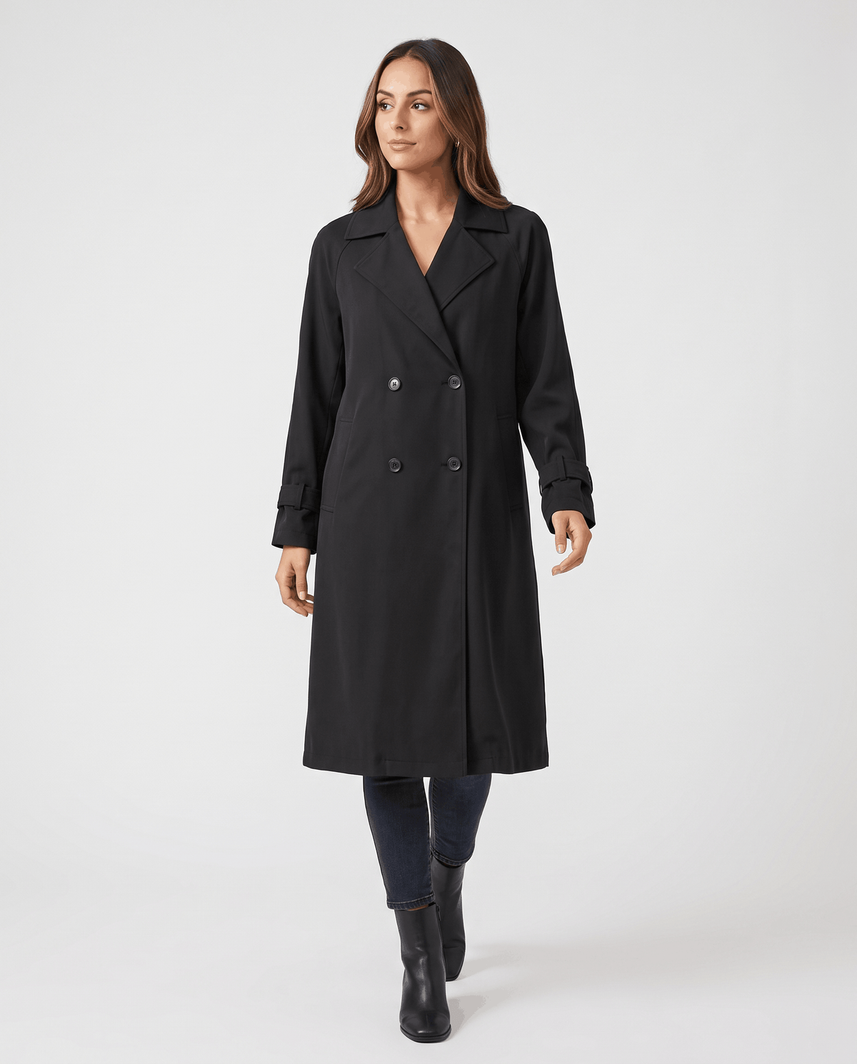 Classic Trench Coat – Lapel Collar & Button Closure | Rosa