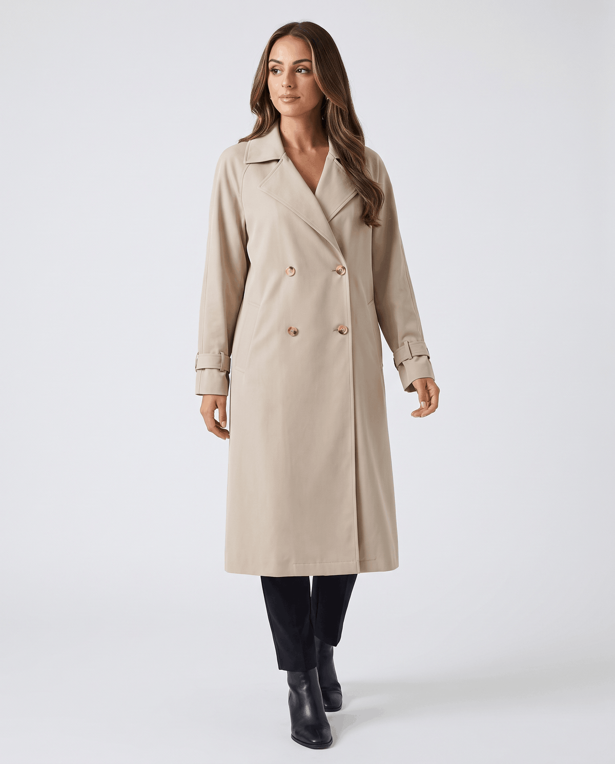 Classic Trench Coat – Lapel Collar & Button Closure | Rosa