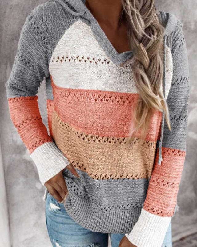 Lorna-Claire Color Block Hooded Knit Sweater