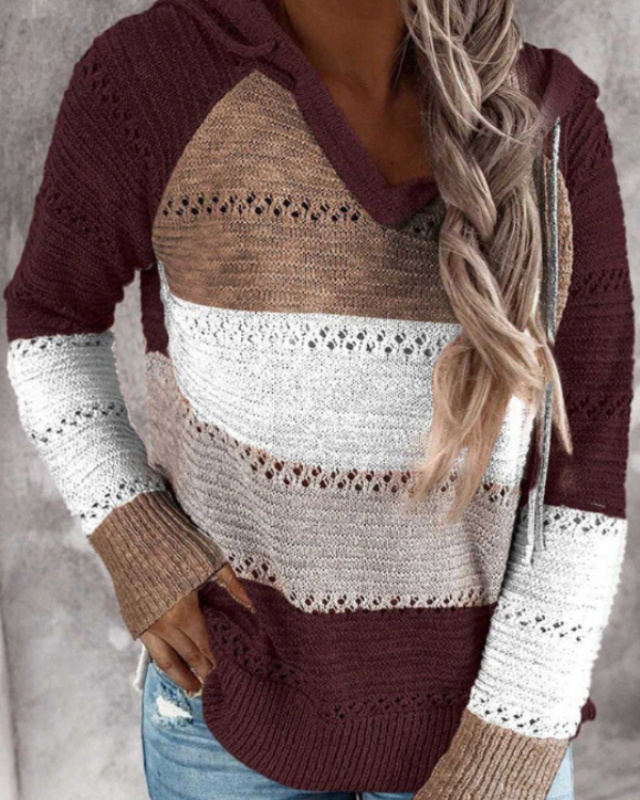 Lorna-Claire Color Block Hooded Knit Sweater