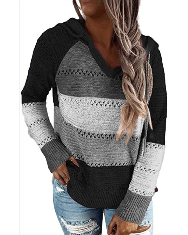 Lorna-Claire Color Block Hooded Knit Sweater