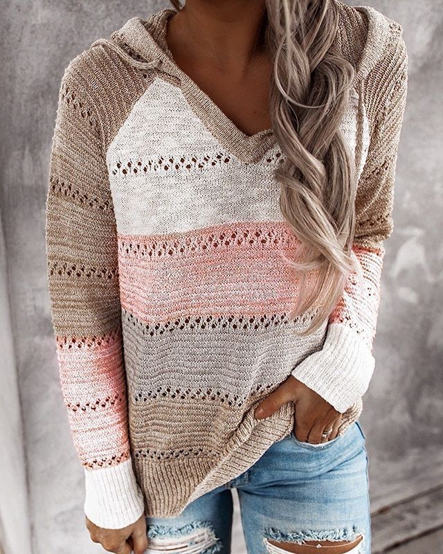 Lorna-Claire Color Block Hooded Knit Sweater