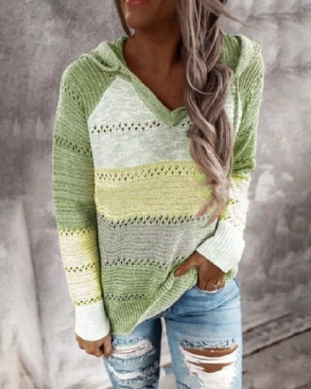 Ursula Striped Color Block Knit Hoodie