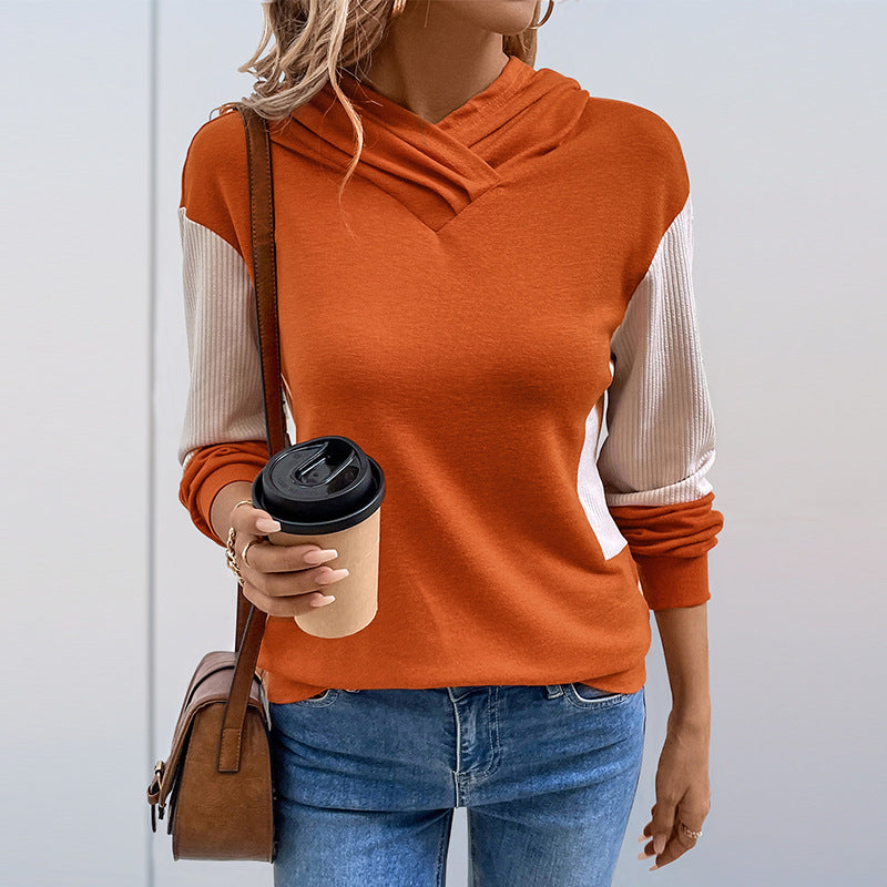 Clemence Contrast Sleeve V-Neck Hoodie