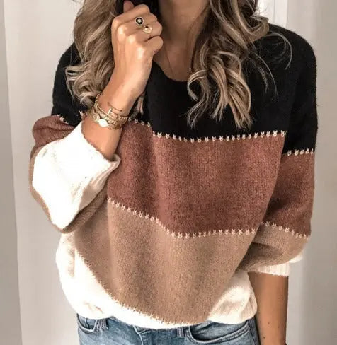 Laurel-Belle Contrast Stitch Color Block Sweater