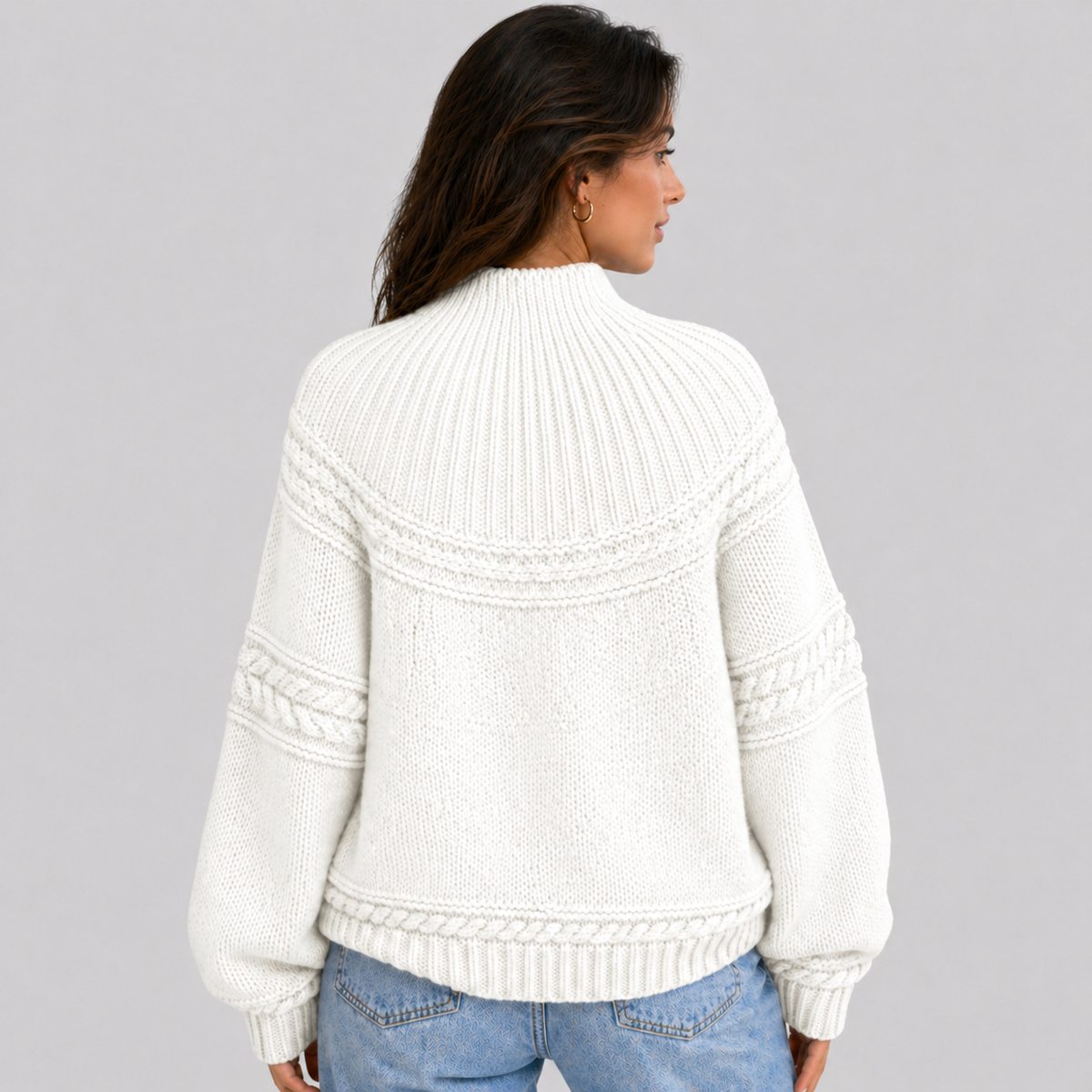 Anais-Claire Honeycomb Cable Mock Neck Sweater