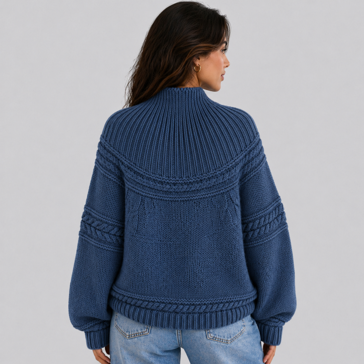 Anais-Claire Honeycomb Cable Mock Neck Sweater