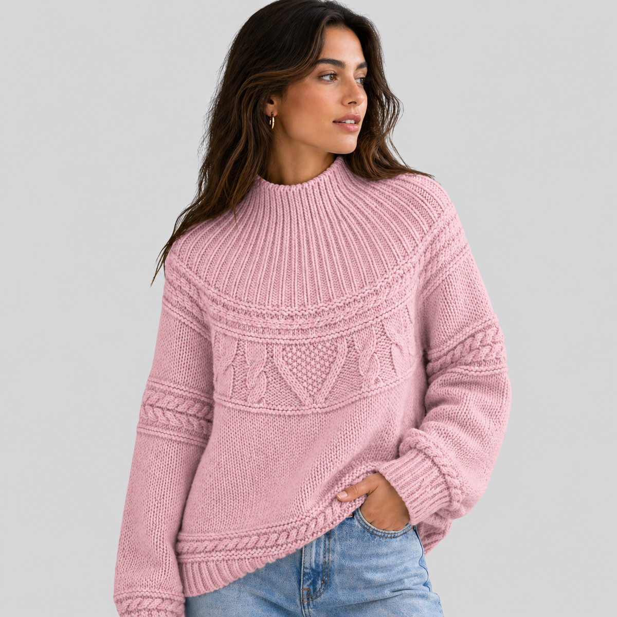 Anais-Claire Honeycomb Cable Mock Neck Sweater