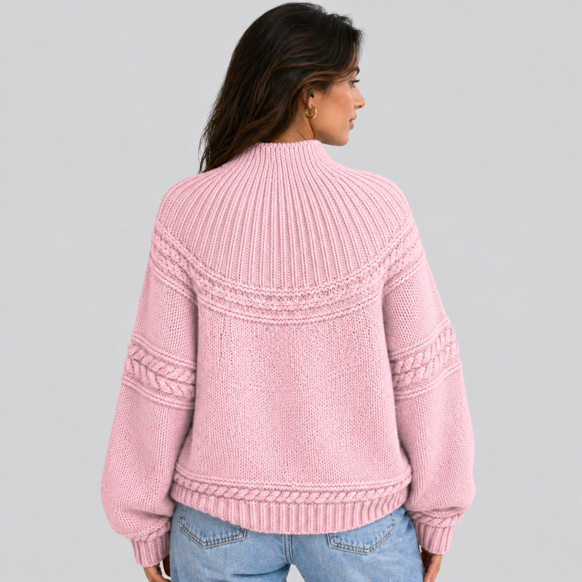Anais-Claire Honeycomb Cable Mock Neck Sweater