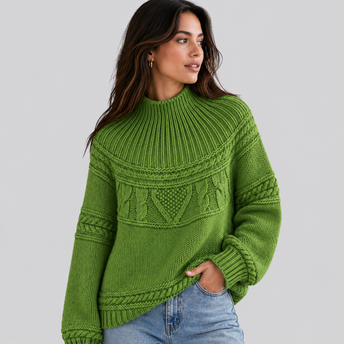 Anais-Claire Honeycomb Cable Mock Neck Sweater