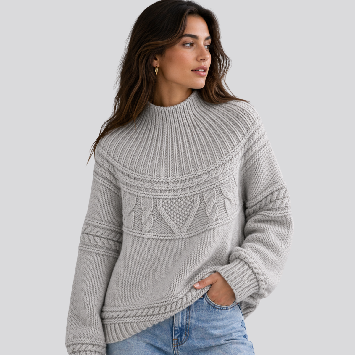 Anais-Claire Honeycomb Cable Mock Neck Sweater