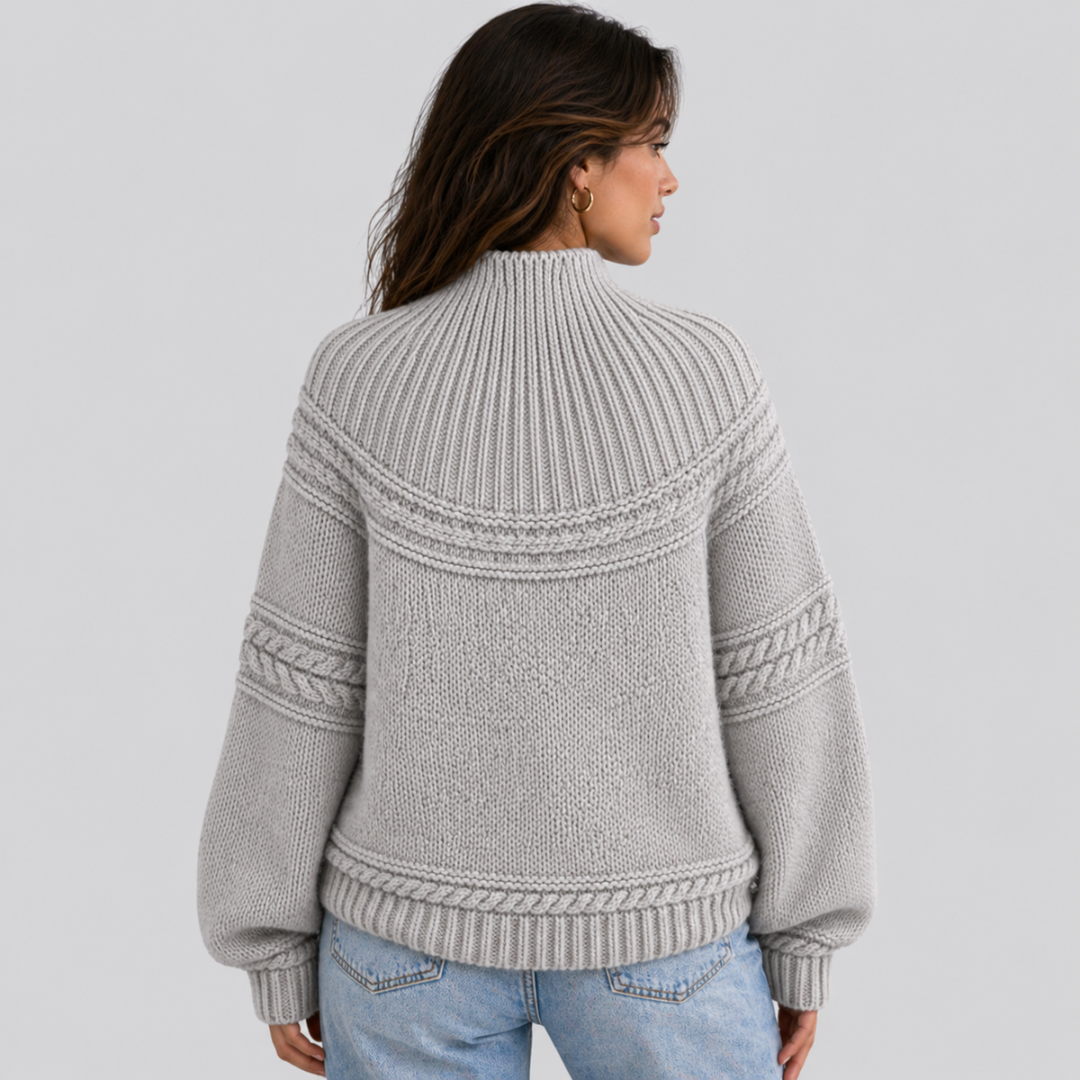 Anais-Claire Honeycomb Cable Mock Neck Sweater