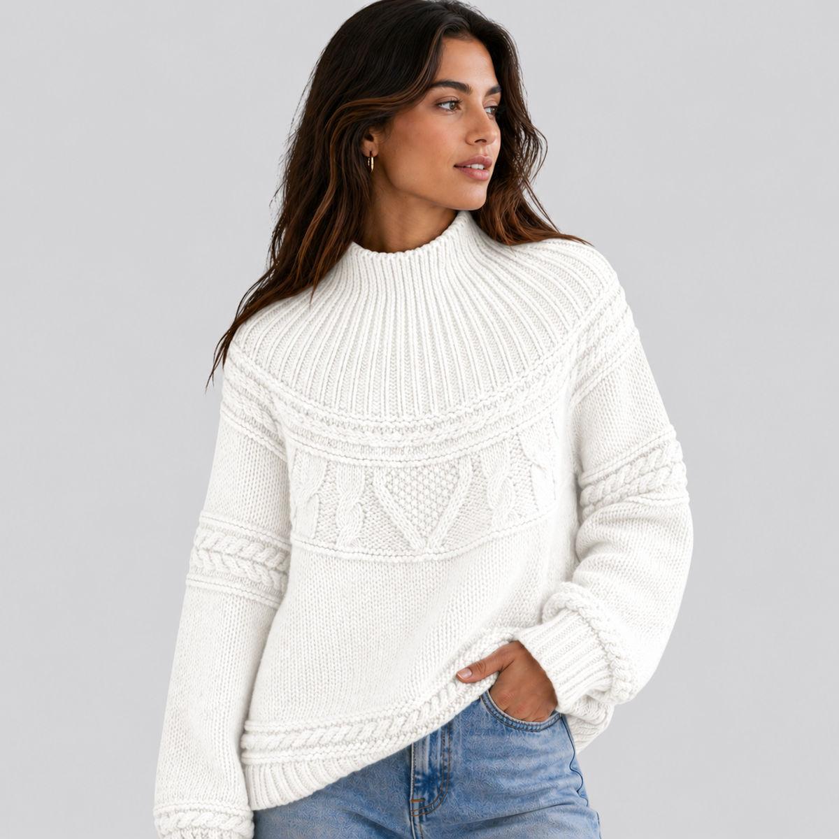Anais-Claire Honeycomb Cable Mock Neck Sweater