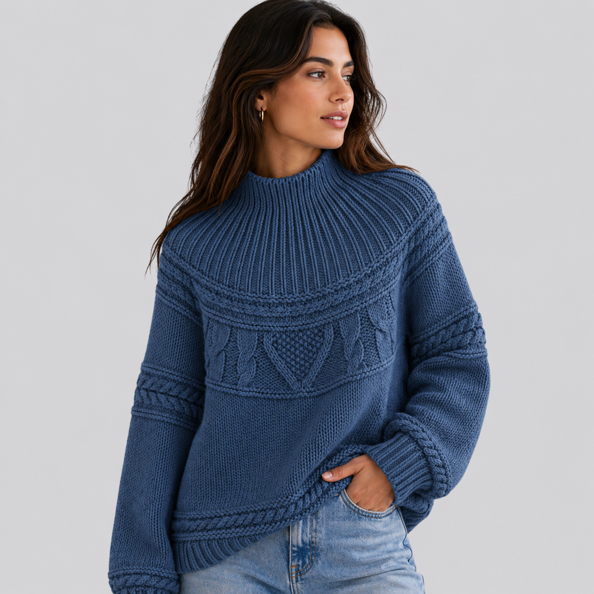 Anais-Claire Honeycomb Cable Mock Neck Sweater