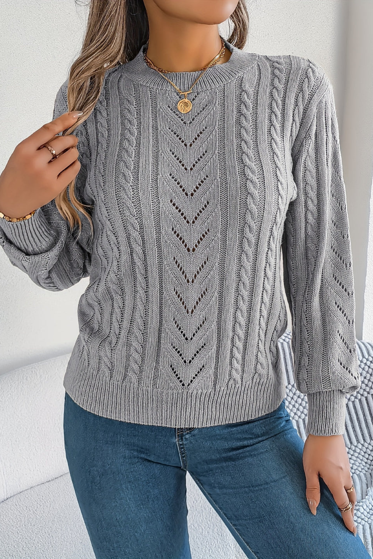 June Chevron Cable Crewneck Sweater
