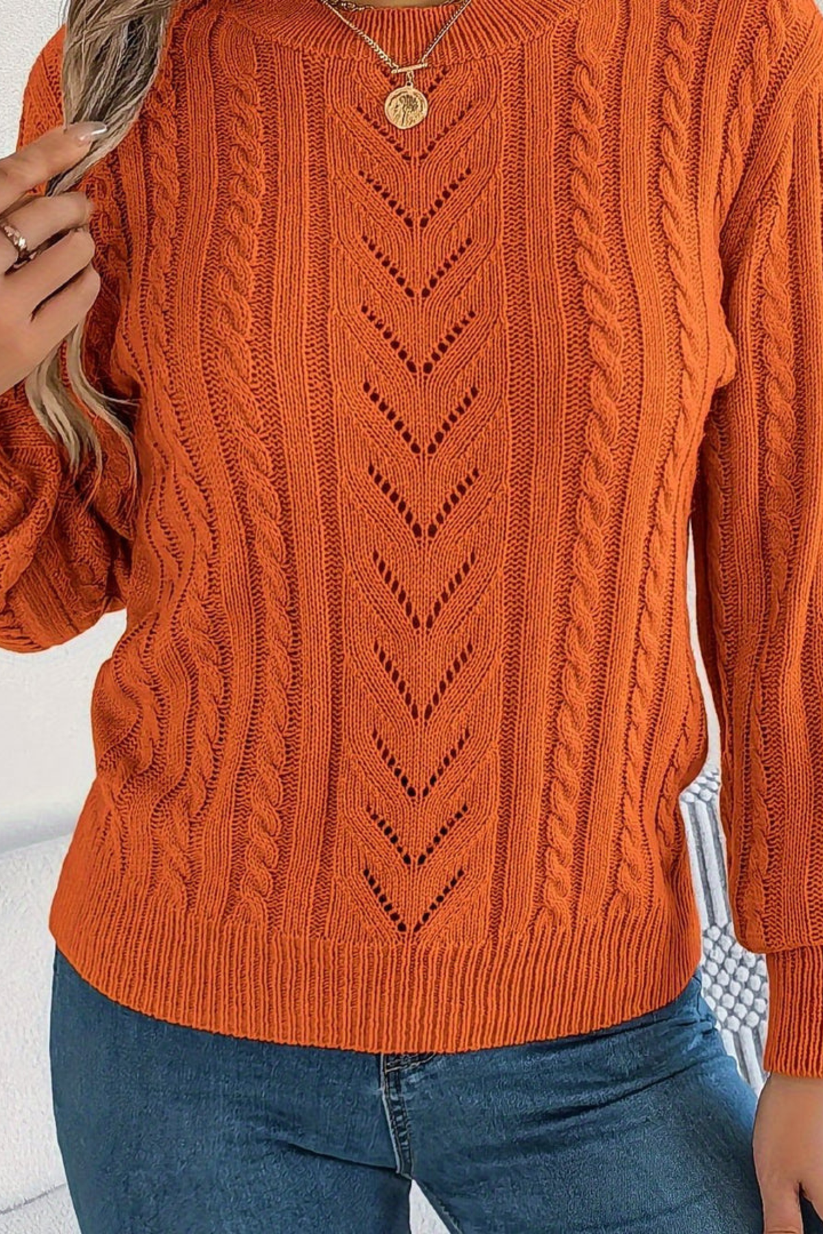 June Chevron Cable Crewneck Sweater