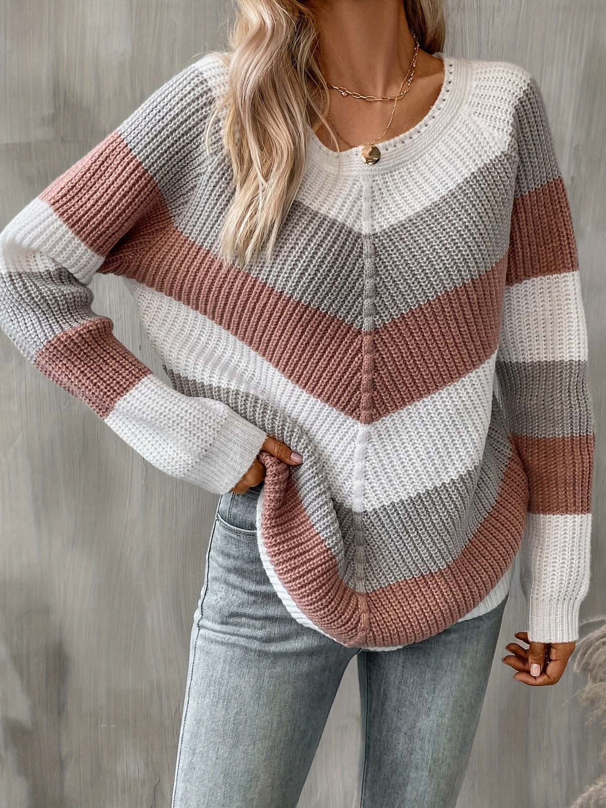 Lark-Lou Chevron Color Block Sweater