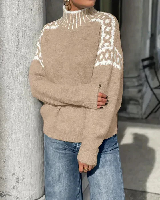Leda Leopard Yoke Mock Neck Sweater