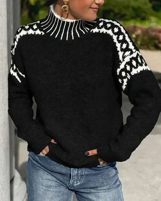 Leda Leopard Yoke Mock Neck Sweater