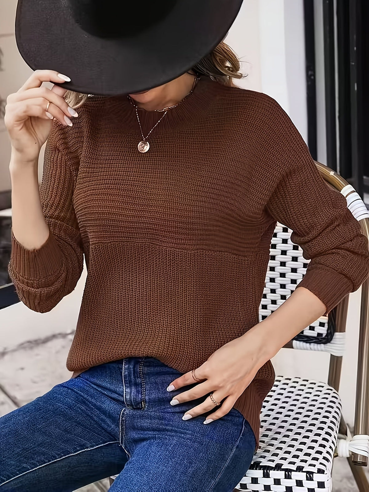 Eloise-June Mixed Rib Side Slit Sweater