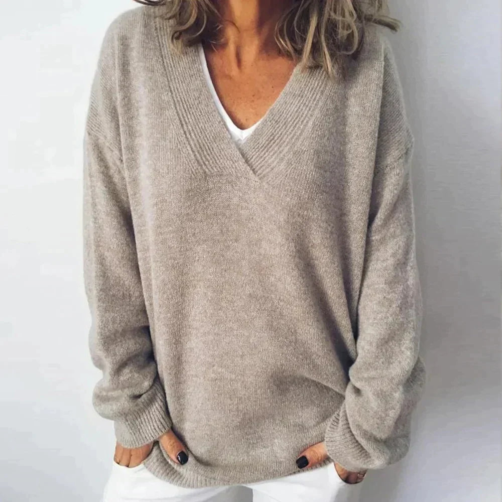 Tess-Sage Relaxed Deep V Sweater