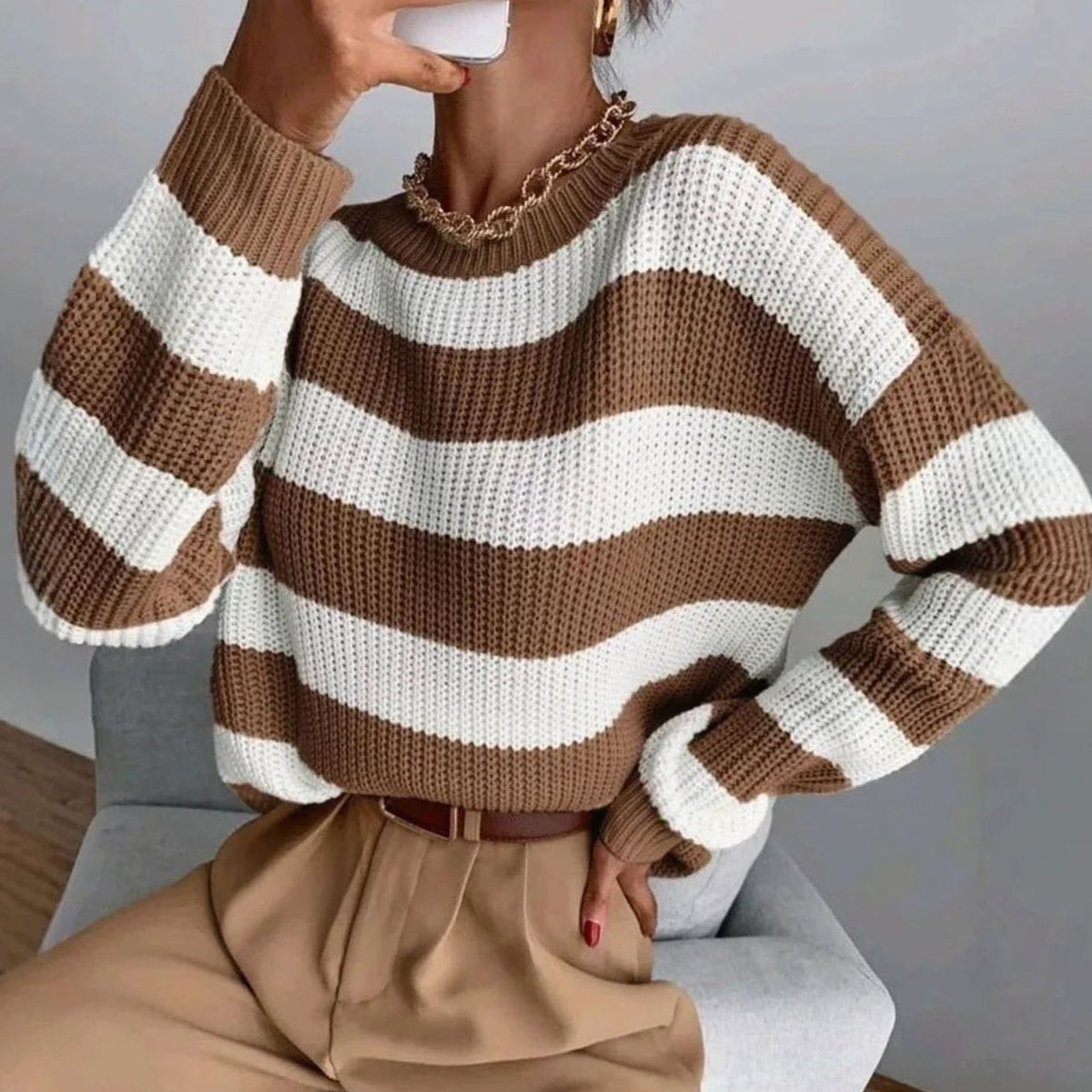 Sonja-Dawn Two-Tone Stripe Sweater