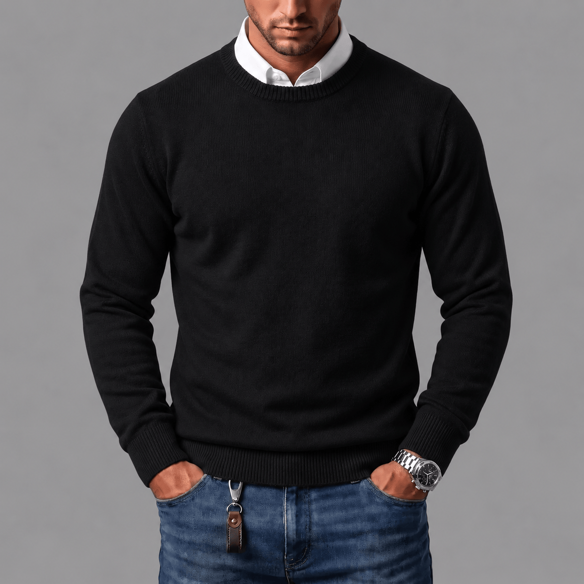 RIBBED CREW NECK SWEATER FOR MEN