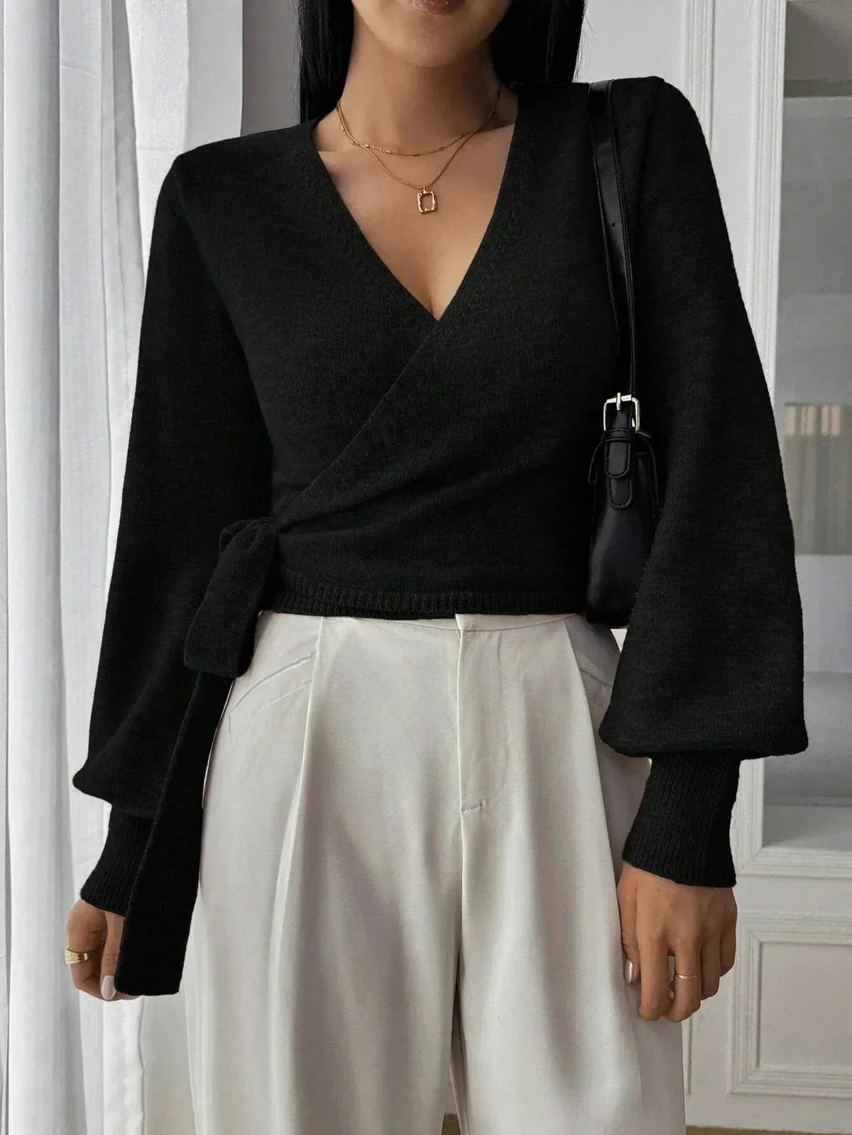 Lottie Cropped Wrap Tie Sweater