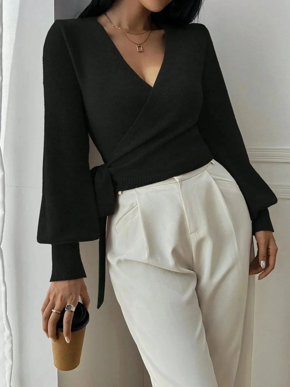 Lottie Cropped Wrap Tie Sweater